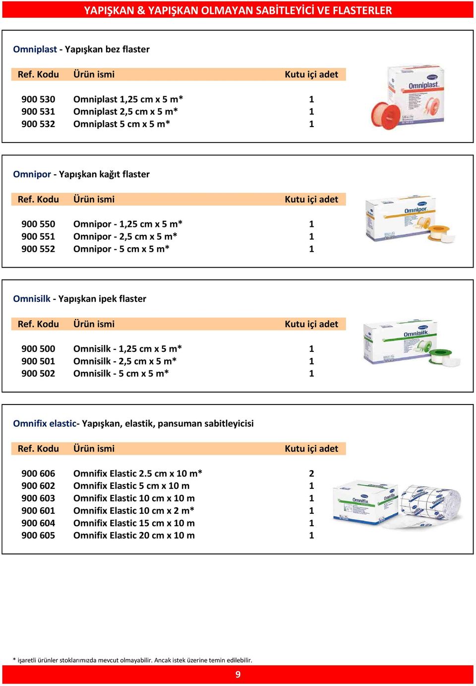 501 Omnisilk - 2,5 cm x 5 m* 1 900 502 Omnisilk - 5 cm x 5 m* 1 Omnifix elastic- Yapışkan, elastik, pansuman sabitleyicisi 900 606 Omnifix Elastic 2.