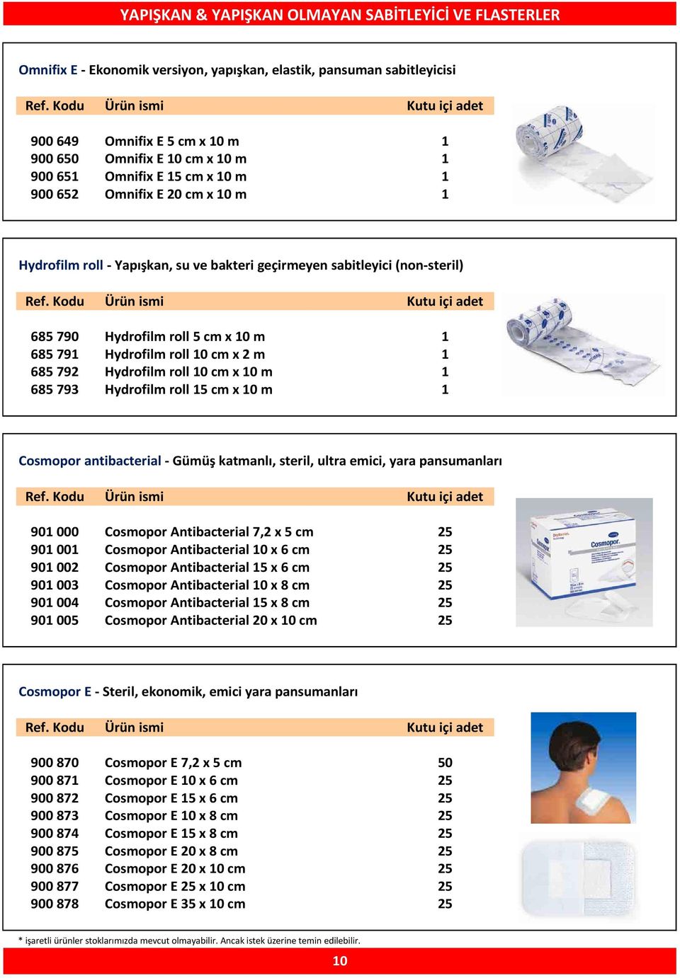 cm x 2 m 1 685 792 Hydrofilm roll 10 cm x 10 m 1 685 793 Hydrofilm roll 15 cm x 10 m 1 Cosmopor antibacterial - Gümüş katmanlı, steril, ultra emici, yara pansumanları 901 000 Cosmopor Antibacterial