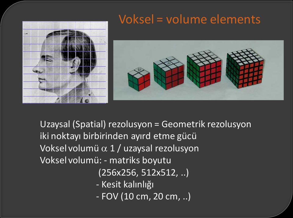 Voksel volumü α 1 / uzaysal rezolusyon Voksel volumü: -
