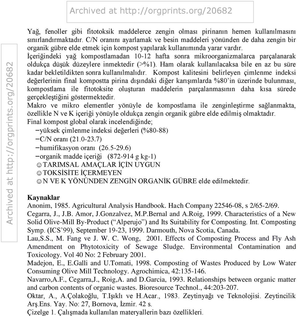 İçeriğindeki yağ kompostlamadan 10-12 hafta sonra mikroorganizmalarca parçalanarak oldukça düşük düzeylere inmektedir (>%1).