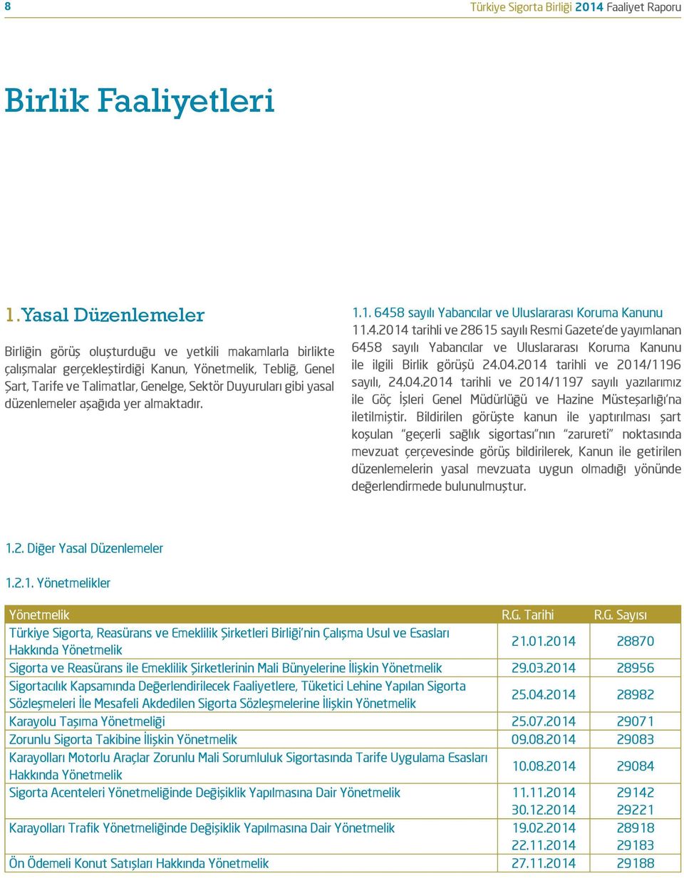 yasal düzenlemeler aşağıda yer almaktadır. 1.1. 6458 sayılı Yabancılar ve Uluslararası Koruma Kanunu 11.4.2014 tarihli ve 28615 sayılı Resmi Gazete de yayımlanan 6458 sayılı Yabancılar ve Uluslararası Koruma Kanunu ile ilgili Birlik görüşü 24.