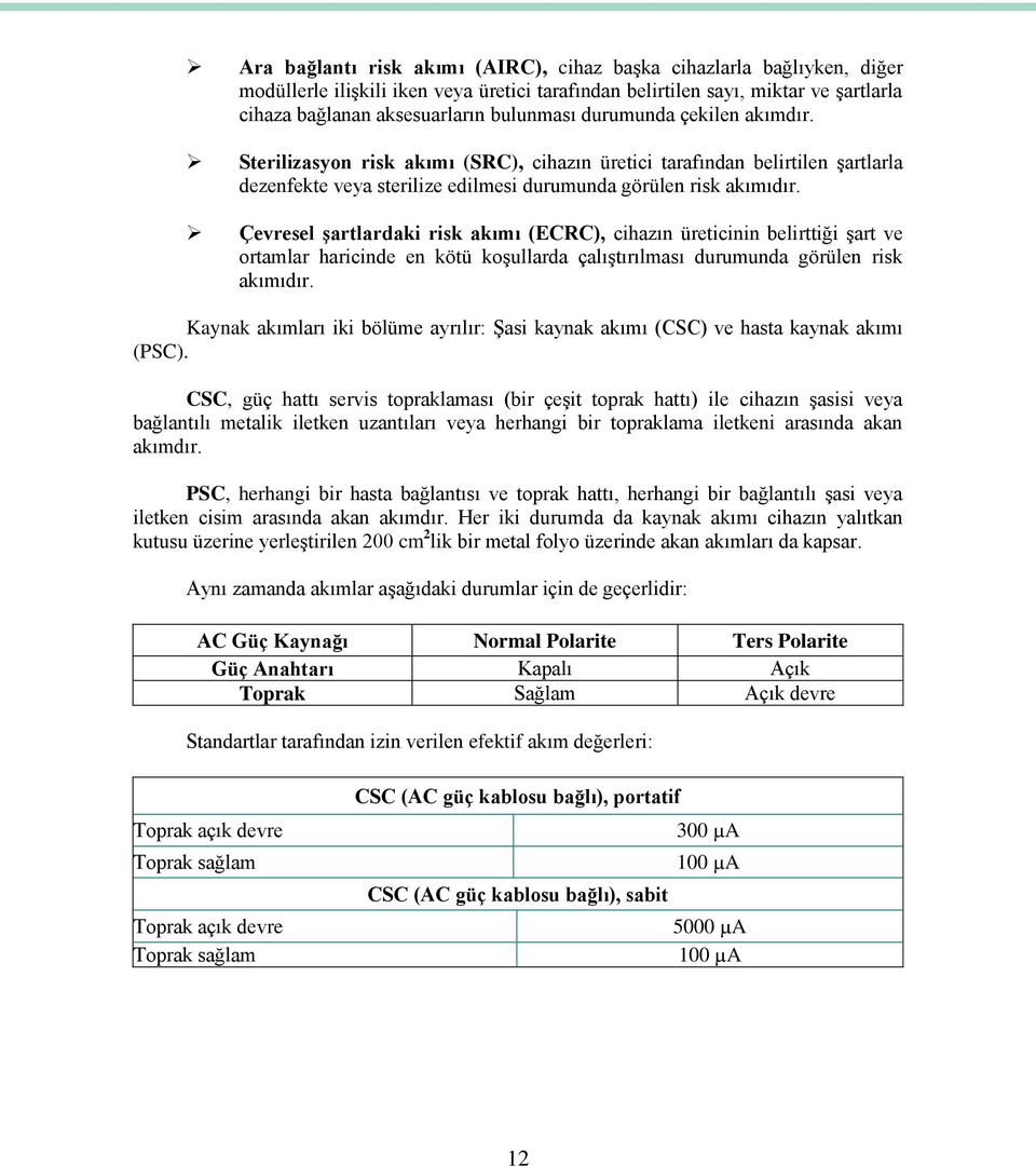 Çevresel Ģartlardaki risk akımı (ECRC), cihazın üreticinin belirttiği Ģart ve ortamlar haricinde en kötü koģullarda çalıģtırılması durumunda görülen risk akımıdır.