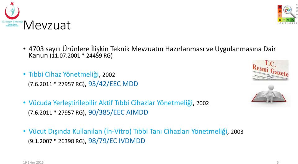 2011 * 27957 RG), 93/42/EEC MDD Vücuda Yerleştirilebilir Aktif Tıbbi Cihazlar Yönetmeliği, 2002 (7.6.