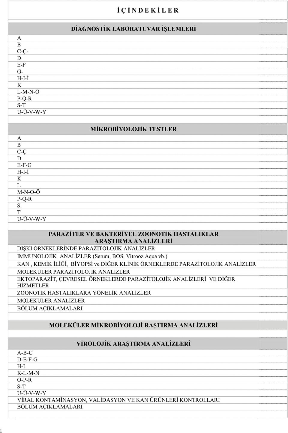 ) KAN, KEMİK İLİĞİ, BİYOPSİ ve DİĞER KLİNİK ÖRNEKLERDE PARAZİTOLOJİK LER MOLEKÜLER PARAZİTOLOJİK LER EKTOPARAZİT, ÇEVRESEL ÖRNEKLERDE PARAZİTOLOJİK LERİ VE DİĞER HİZMETLER ZOONOTİK