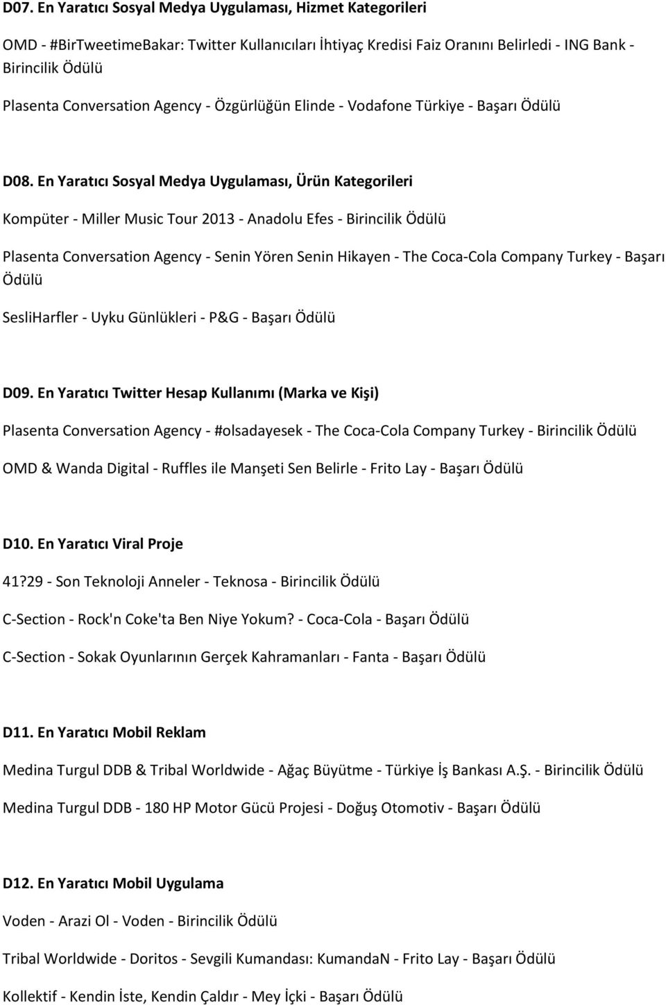 En Yaratıcı Sosyal Medya Uygulaması, Ürün Kategorileri Kompüter - Miller Music Tour 2013 - Anadolu Efes - Birincilik Ödülü Plasenta Conversation Agency - Senin Yören Senin Hikayen - The Coca-Cola