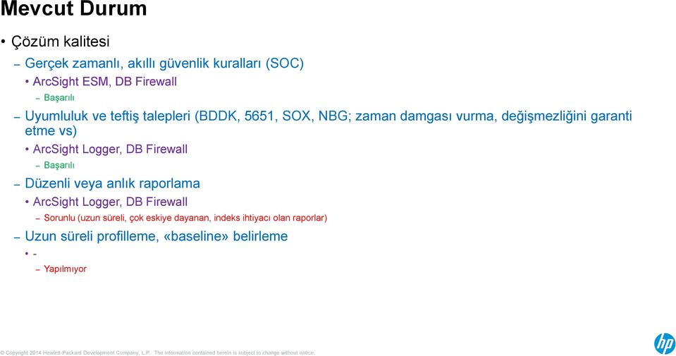 ArcSight Logger, DB Firewall Başarılı Düzenli veya anlık raporlama ArcSight Logger, DB Firewall Sorunlu (uzun