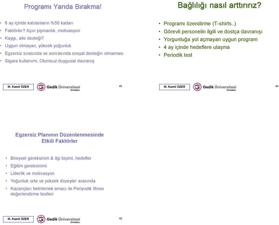 .) Görevli personelin ilgili ve dostça davranışı Yorgunluğa yol açmayan uygun program 4 ay içinde hedeflere ulaşma Periodik test M. Kamil ÖZER 4 M.