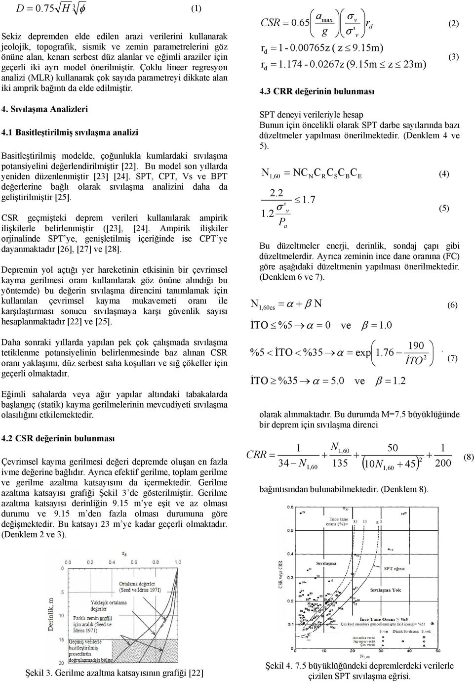 15m) r d d 1.174-0.0267z (9.15m z 23m) 4.3 CRR değerinin bulunması (2) (3) 4. Sıvılaşma Analizleri 4.