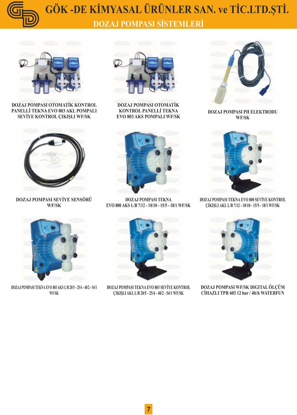 WF/SK DOZAJ POMPASI TEKNA EVO 800 SEVİYE KONTROL ÇIKIŞLI AKL L/B 7/12-10/10-15/5-18/1 WF/SK DOZAJ POMPASI TEKNA EVO 803 AKS L/B 20/5-25/4-40/2-54/1 WF/SK