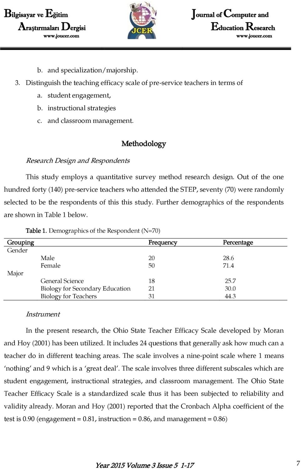 Out of the one hundred forty (140) pre-service teachers who attended the STEP, seventy (70) were randomly selected to be the respondents of this this study.