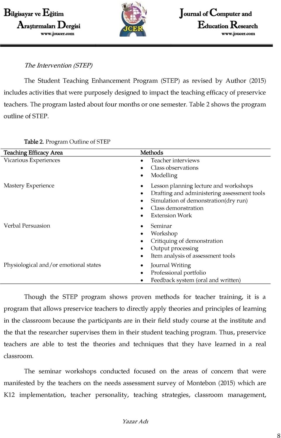 shows the program outline of STEP. Table 2.