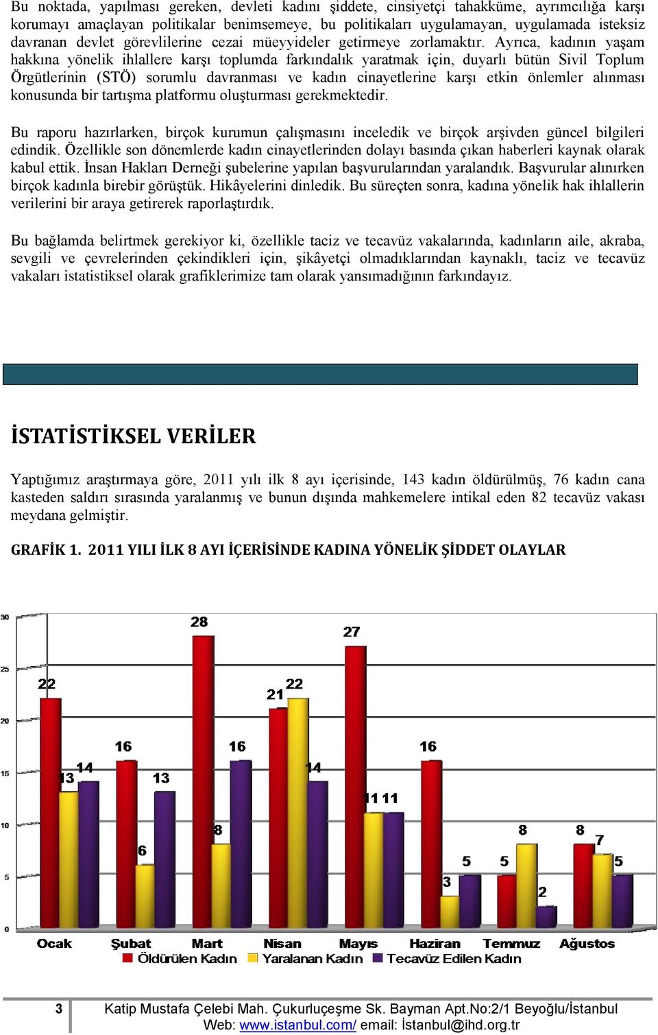 Ayrıca, kadının yaşam hakkına yönelik ihlallere karşı toplumda farkındalık yaratmak için, duyarlı bütün Sivil Toplum Örgütlerinin (STÖ) sorumlu davranması ve kadın cinayetlerine karşı etkin önlemler