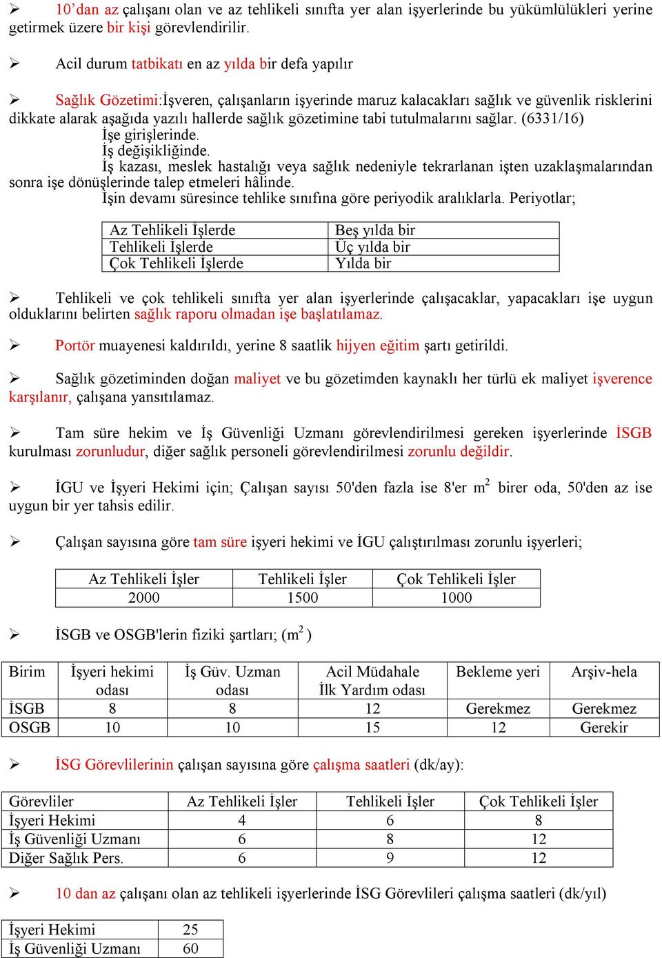 gözetimine tabi tutulmalarını sağlar. (6331/16) İşe girişlerinde. İş değişikliğinde.