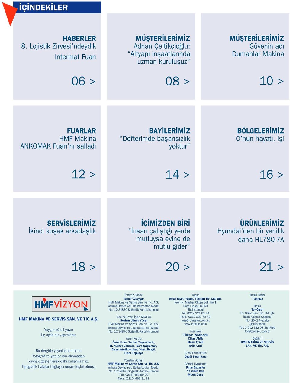 Fuar n sallad BAY LER M Z Defterimde baflar s zl k yoktur BÖLGELER M Z O nun hayat, ifli 12 > 14 > 16 > SERV SLER M Z kinci kuflak arkadafll k 18 > Ç M ZDEN B R nsan çal flt yerde mutluysa evine de