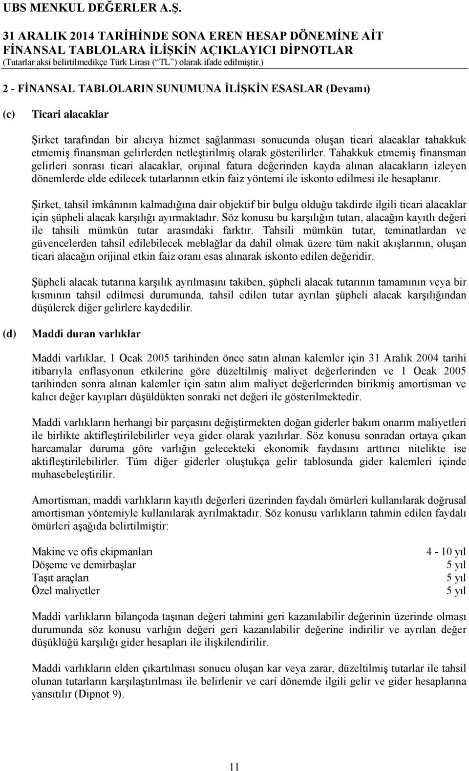 Tahakkuk etmemiş finansman gelirleri sonrası ticari alacaklar, orijinal fatura değerinden kayda alınan alacakların izleyen dönemlerde elde edilecek tutarlarının etkin faiz yöntemi ile iskonto