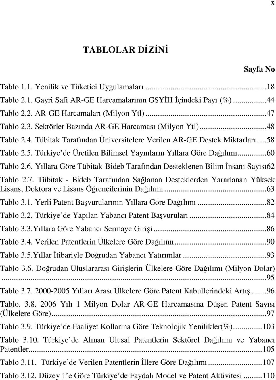 Tablo 2.5. Türkiye de Üretilen Bilimsel Yayınların Yıllara Göre Dağılımı...60 Tablo 2.6. Yıllara Göre Tübitak-Bideb Tarafından Desteklenen Bilim İnsanı Sayısı62 Tablo 2.7.