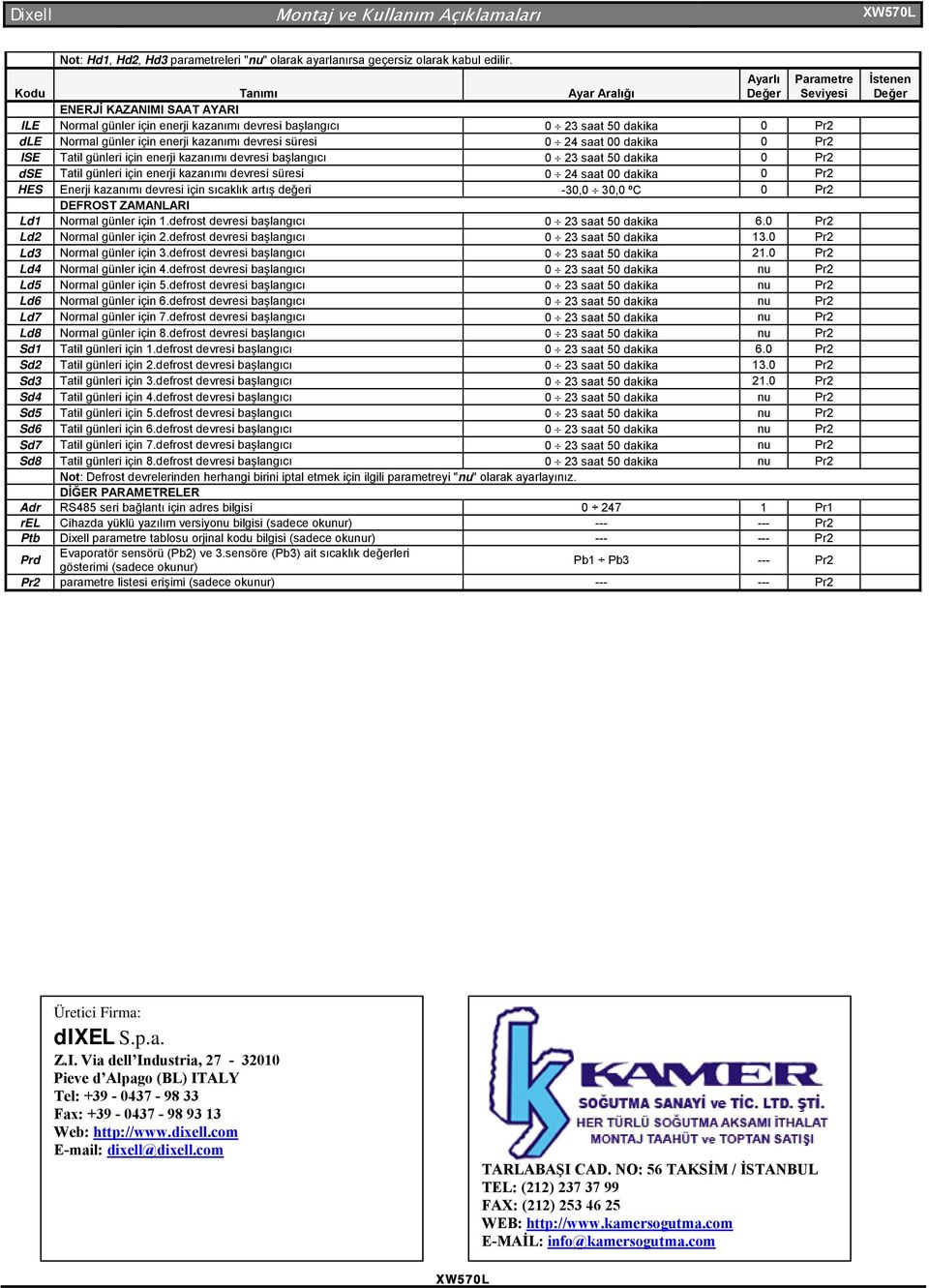 Tatil günleri için enerji kazanımı devresi başlangıcı 0 23 saat 50 dakika 0 Pr2 dse Tatil günleri için enerji kazanımı devresi süresi 0 24 saat 00 dakika 0 Pr2 HES Enerji kazanımı devresi için