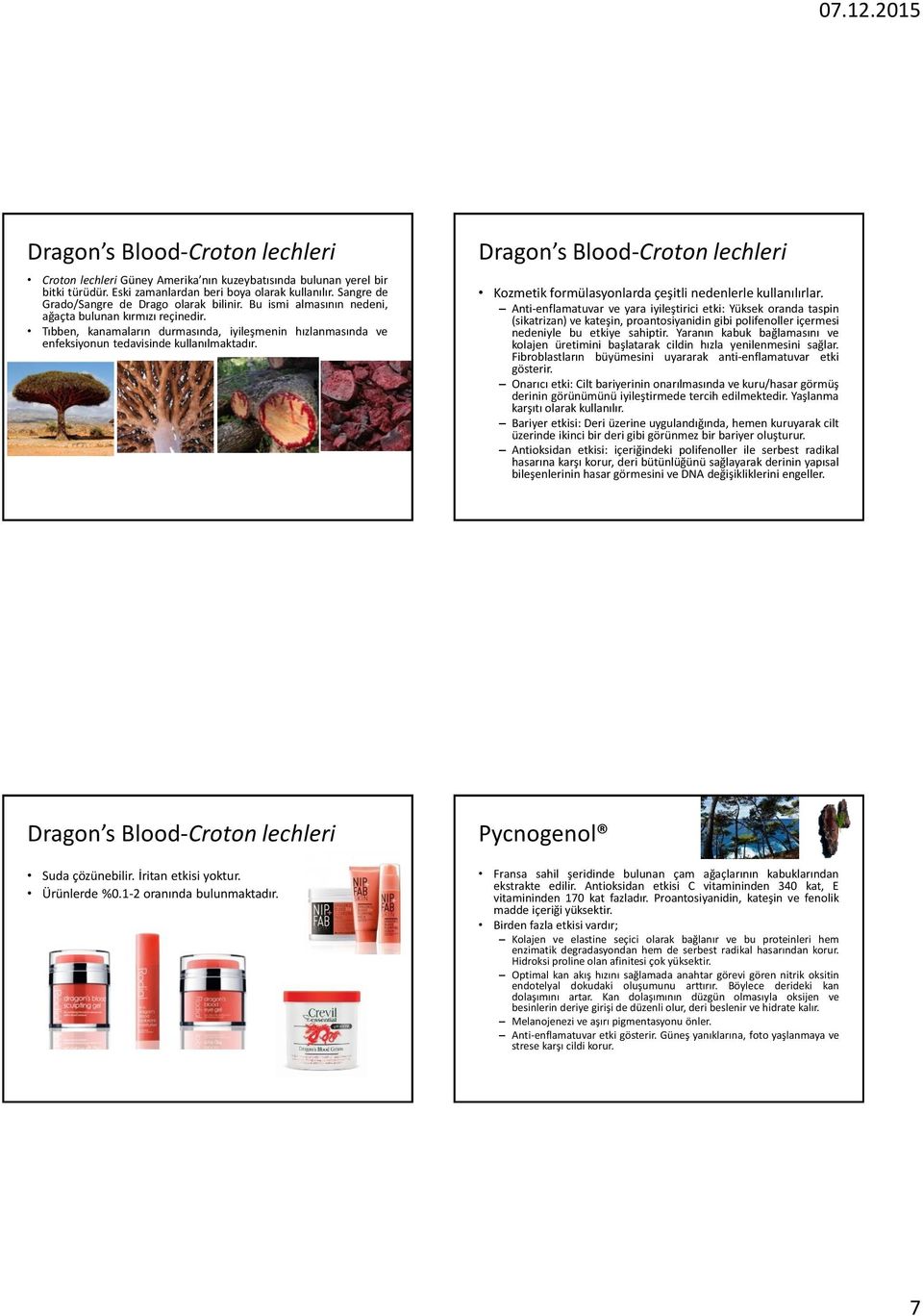 Tıbben, kanamaların durmasında, iyileşmenin hızlanmasında ve enfeksiyonun tedavisinde kullanılmaktadır. Dragon s Blood-Croton lechleri Kozmetik formülasyonlarda çeşitli nedenlerle kullanılırlar.