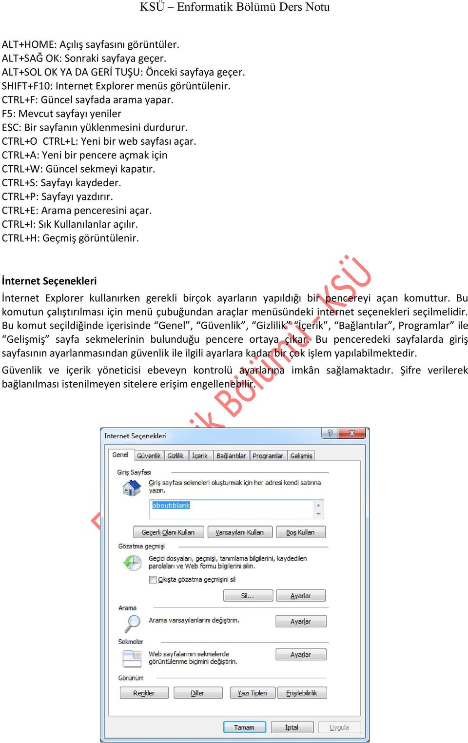 CTRL+A: Yeni bir pencere açmak için CTRL+W: Güncel sekmeyi kapatır. CTRL+S: Sayfayı kaydeder. CTRL+P: Sayfayı yazdırır. CTRL+E: Arama penceresini açar. CTRL+I: Sık Kullanılanlar açılır.