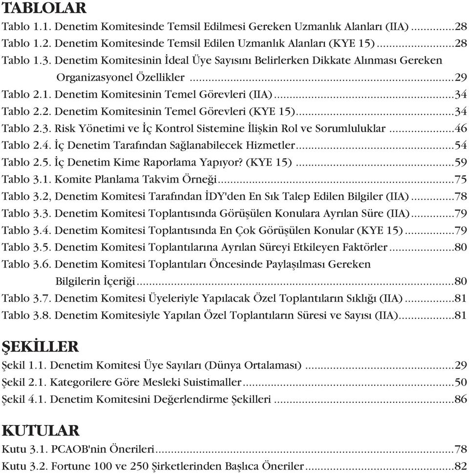 ..34 Tablo 2.3. Risk Yönetimi ve Ýç Kontrol Sistemine Ýliþkin Rol ve Sorumluluklar...46 Tablo 2.4. Ýç Denetim Tarafýndan Saðlanabilecek Hizmetler...54 Tablo 2.5. Ýç Denetim Kime Raporlama Yapýyor?