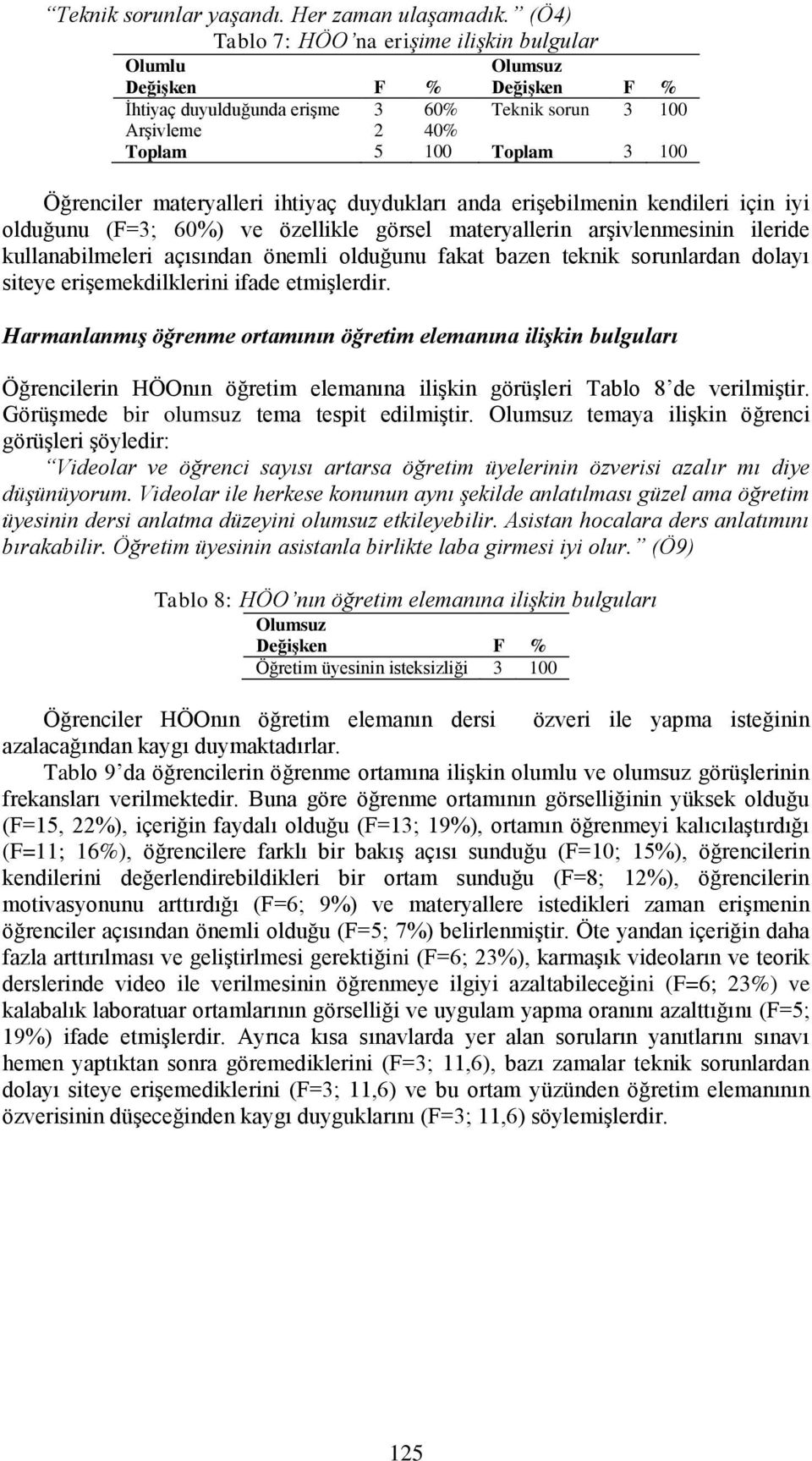 materyalleri ihtiyaç duydukları anda erişebilmenin kendileri için iyi olduğunu (F=3; 60%) ve özellikle görsel materyallerin arşivlenmesinin ileride kullanabilmeleri açısından önemli olduğunu fakat