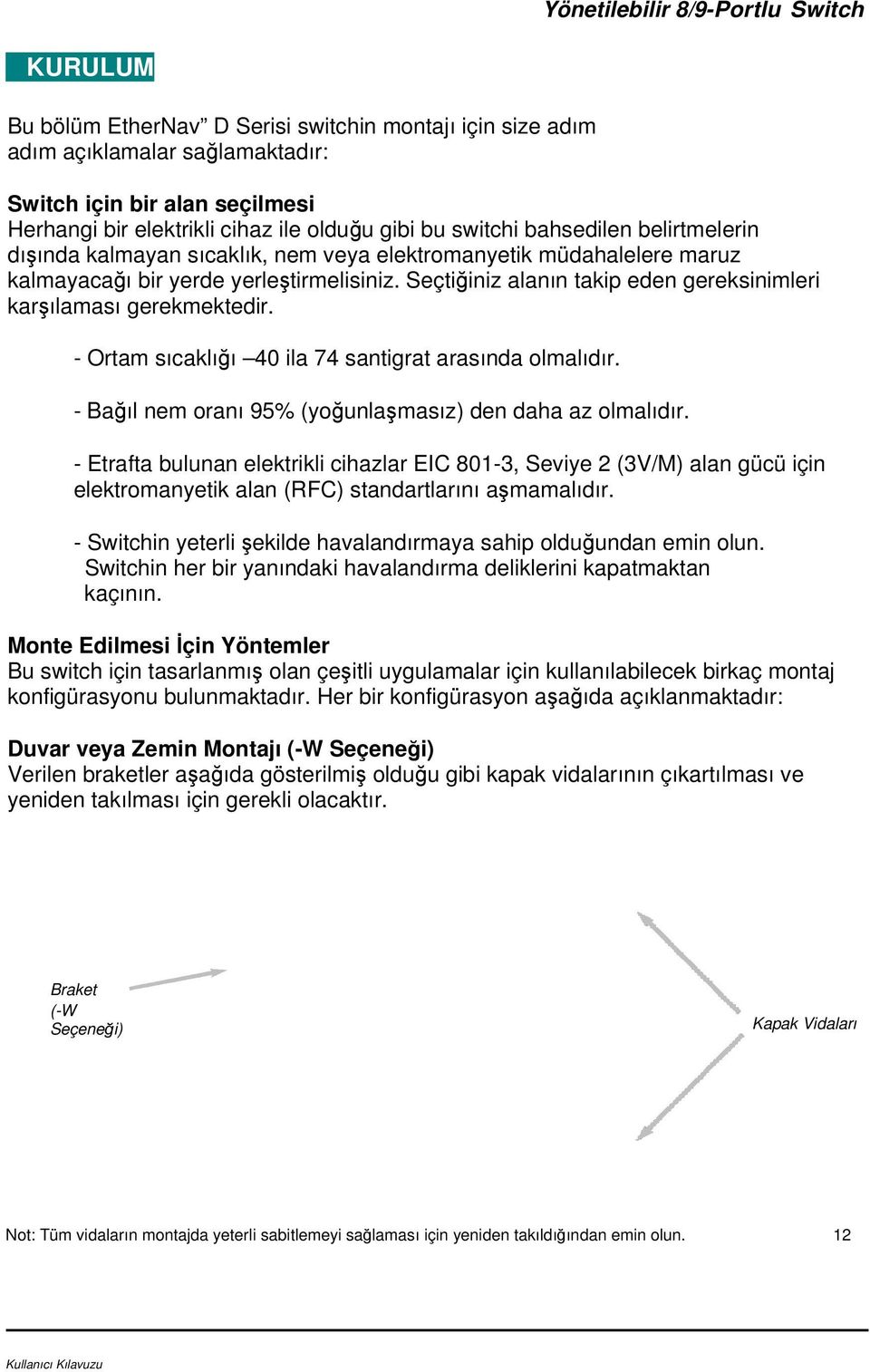 - Ortam sıcaklığı 40 ila 74 santigrat arasında olmalıdır. - Bağıl nem oranı 95% (yoğunlaşmasız) den daha az olmalıdır.