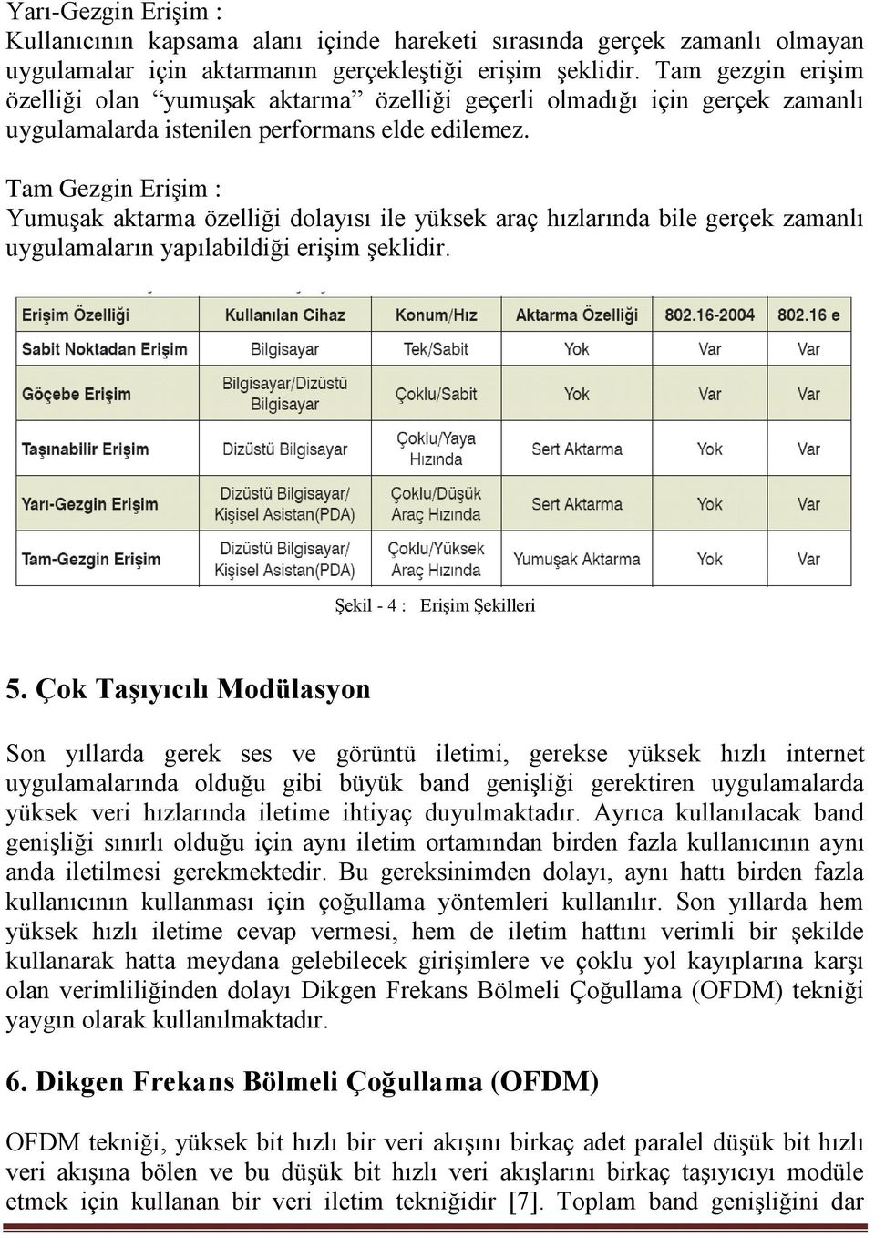 Tam Gezgin Erişim : Yumuşak aktarma özelliği dolayısı ile yüksek araç hızlarında bile gerçek zamanlı uygulamaların yapılabildiği erişim şeklidir. Şekil - 4 : Erişim Şekilleri 5.