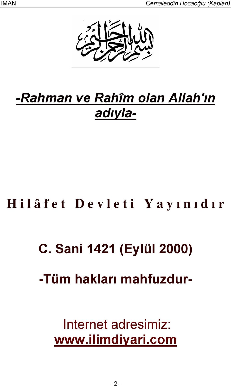 Sani 1421 (Eylül 2000) -Tüm hakları