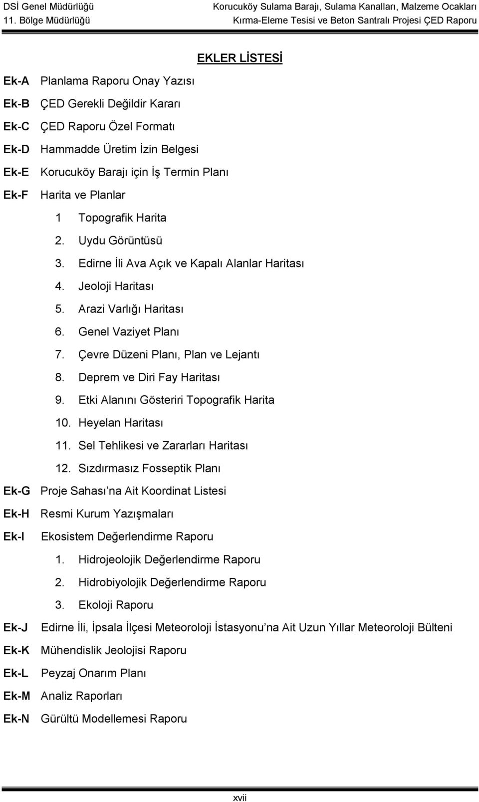 Çevre Düzeni Planı, Plan ve Lejantı 8. Deprem ve Diri Fay Haritası 9. Etki Alanını Gösteriri Topografik Harita 10. Heyelan Haritası 11. Sel Tehlikesi ve Zararları Haritası 12.