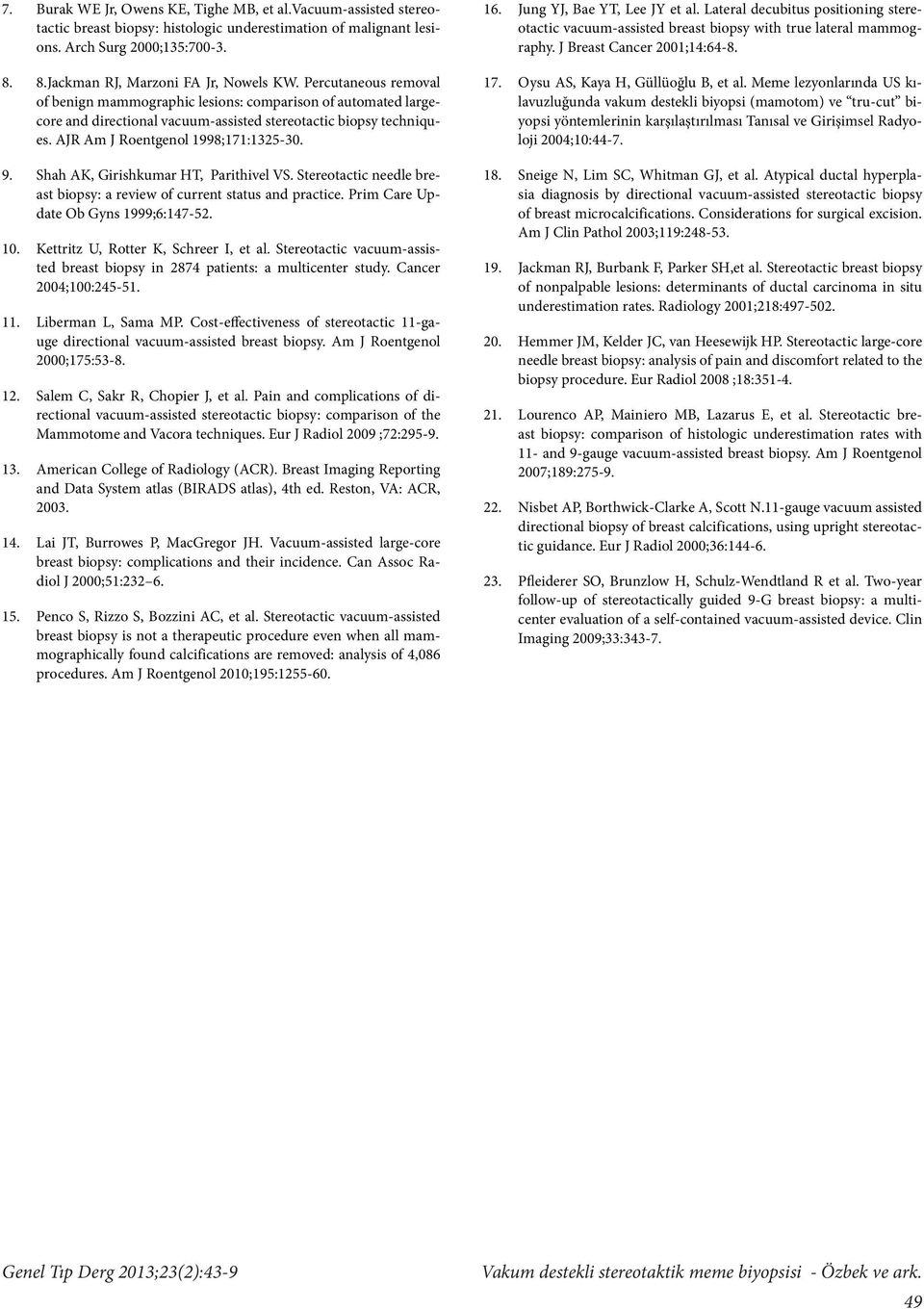 Shah AK, Girishkumar HT, Parithivel VS. Stereotactic needle breast biopsy: a review of current status and practice. Prim Care Update Ob Gyns 1999;6:147-52. 10. Kettritz U, Rotter K, Schreer I, et al.