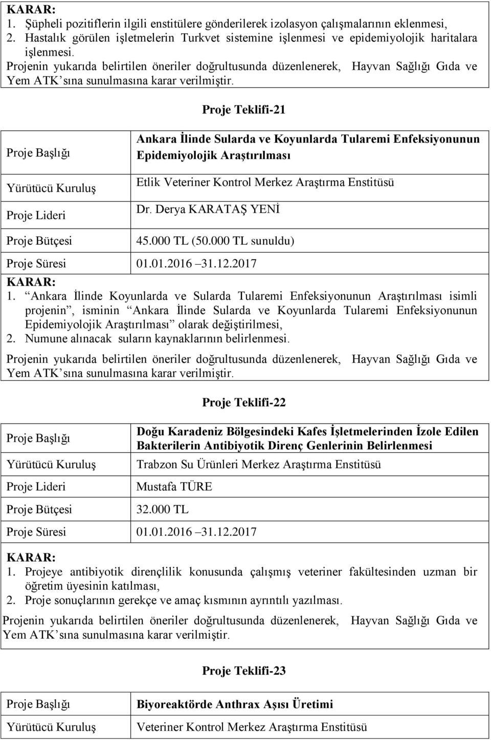 Proje Teklifi-21 Ankara İlinde Sularda ve Koyunlarda Tularemi Enfeksiyonunun Epidemiyolojik Araştırılması Etlik Veteriner Kontrol Merkez Araştırma Enstitüsü Dr. Derya KARATAŞ YENİ 45.000 TL (50.