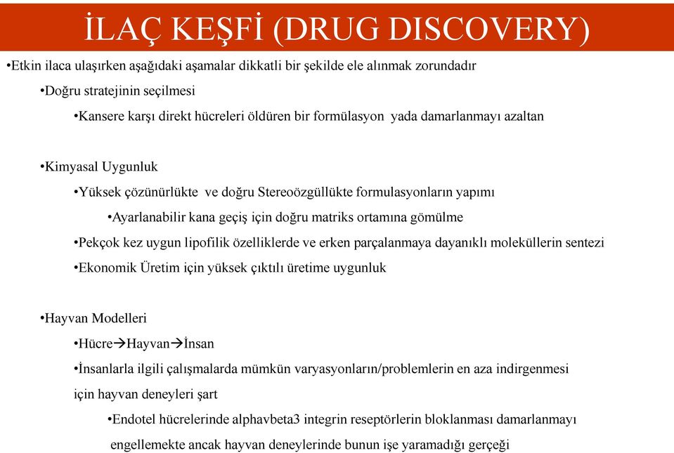 lipofilik özelliklerde ve erken parçalanmaya dayanıklı moleküllerin sentezi Ekonomik Üretim için yüksek çıktılı üretime uygunluk Hayvan Modelleri Hücre Hayvan İnsan İnsanlarla ilgili çalışmalarda