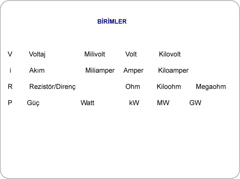 Kiloamper R Rezistör/Direnç Ohm