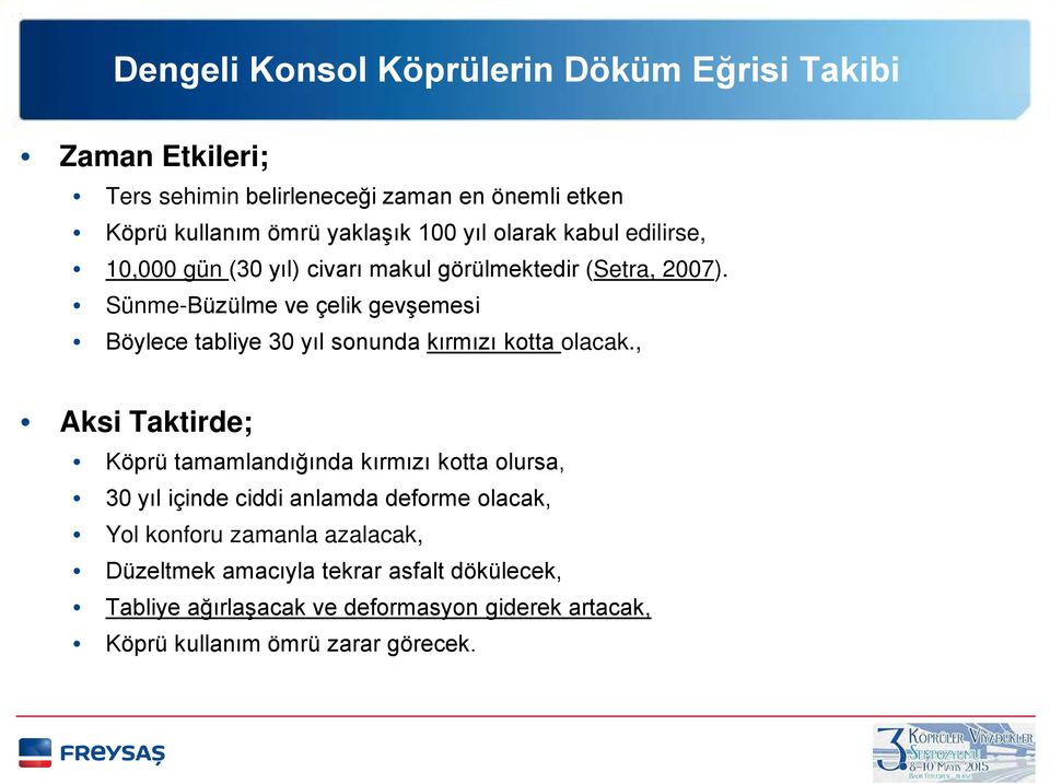 Sünme-Büzülme ve çelik gevşemesi Böylece tabliye 30 yıl sonunda kırmızı kotta olacak.