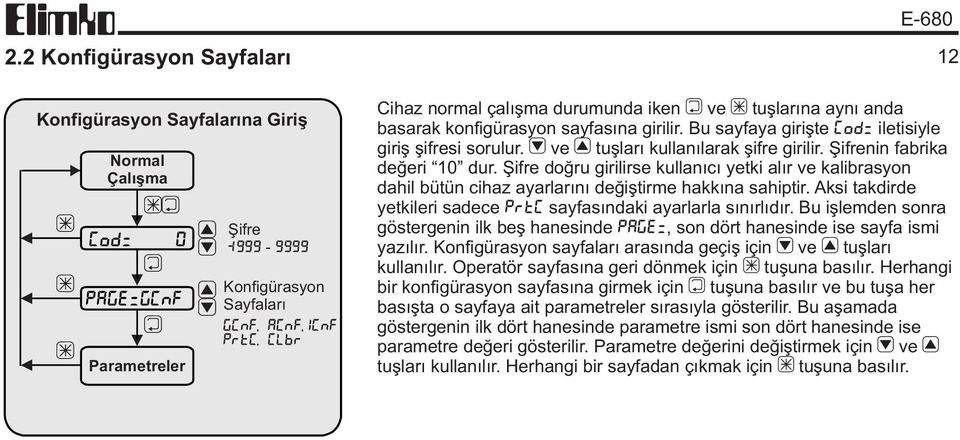 Þifrenin fabrika deðeri 10 dur. Þifre doðru girilirse kullanýcý yetki alýr ve kalibrasyon dahil bütün cihaz ayarlarýný deðiþtirme hakkýna sahiptir.