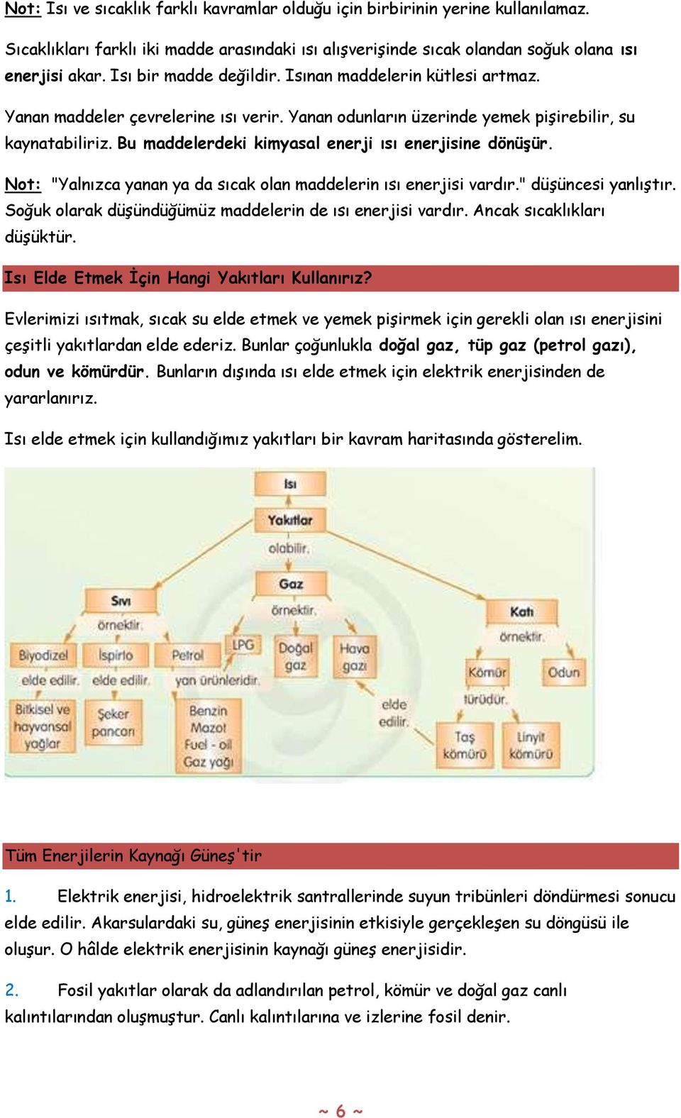 Bu maddelerdeki kimyasal enerji ısı enerjisine dönüģür. Not: "Yalnızca yanan ya da sıcak olan maddelerin ısı enerjisi vardır." düşüncesi yanlıştır.