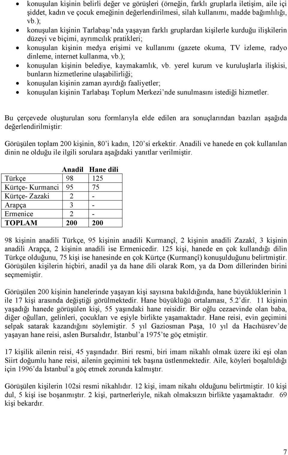 izleme, radyo dinleme, internet kullanma, vb.); konuşulan kişinin belediye, kaymakamlık, vb.