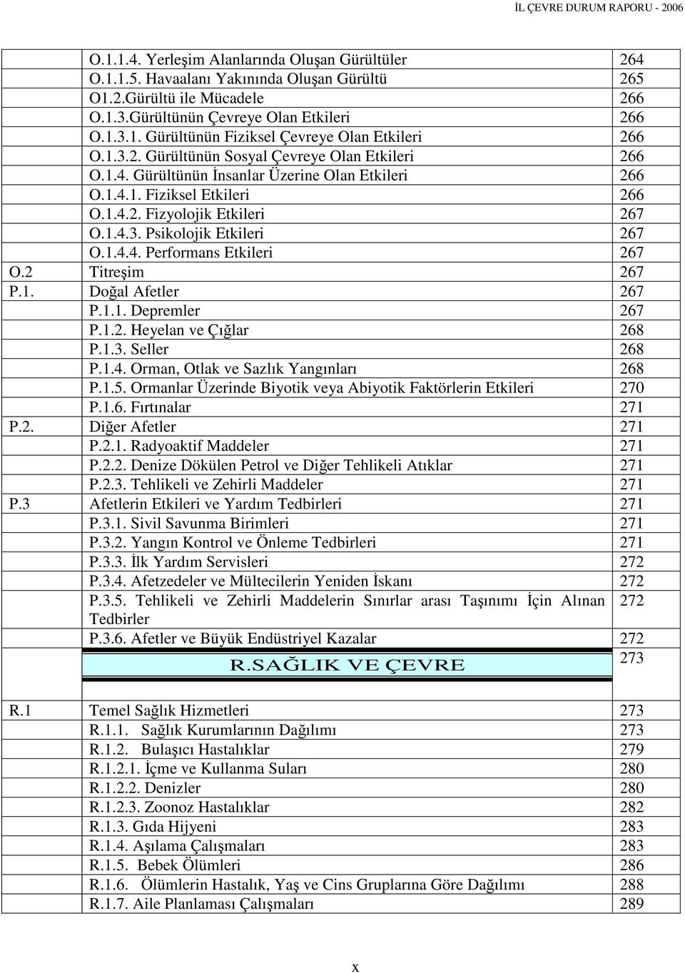 1.4.4. Performans Etkileri 267 O.2 Titreşim 267 P.1. Doğal Afetler 267 P.1.1. Depremler 267 P.1.2. Heyelan ve Çığlar 268 P.1.3. Seller 268 P.1.4. Orman, Otlak ve Sazlık Yangınları 268 P.1.5.