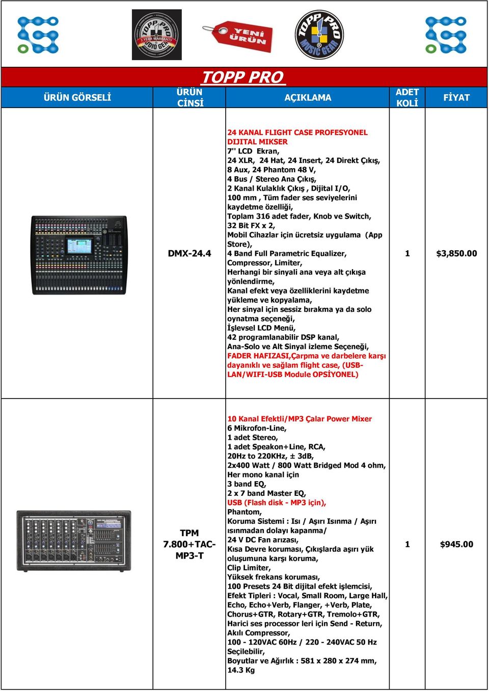 mm, Tüm fader ses seviyelerini kaydetme özelliği, Toplam 316 adet fader, Knob ve Switch, 32 Bit FX x 2, Mobil Cihazlar için ücretsiz uygulama (App Store), 4 Band Full Parametric Equalizer,