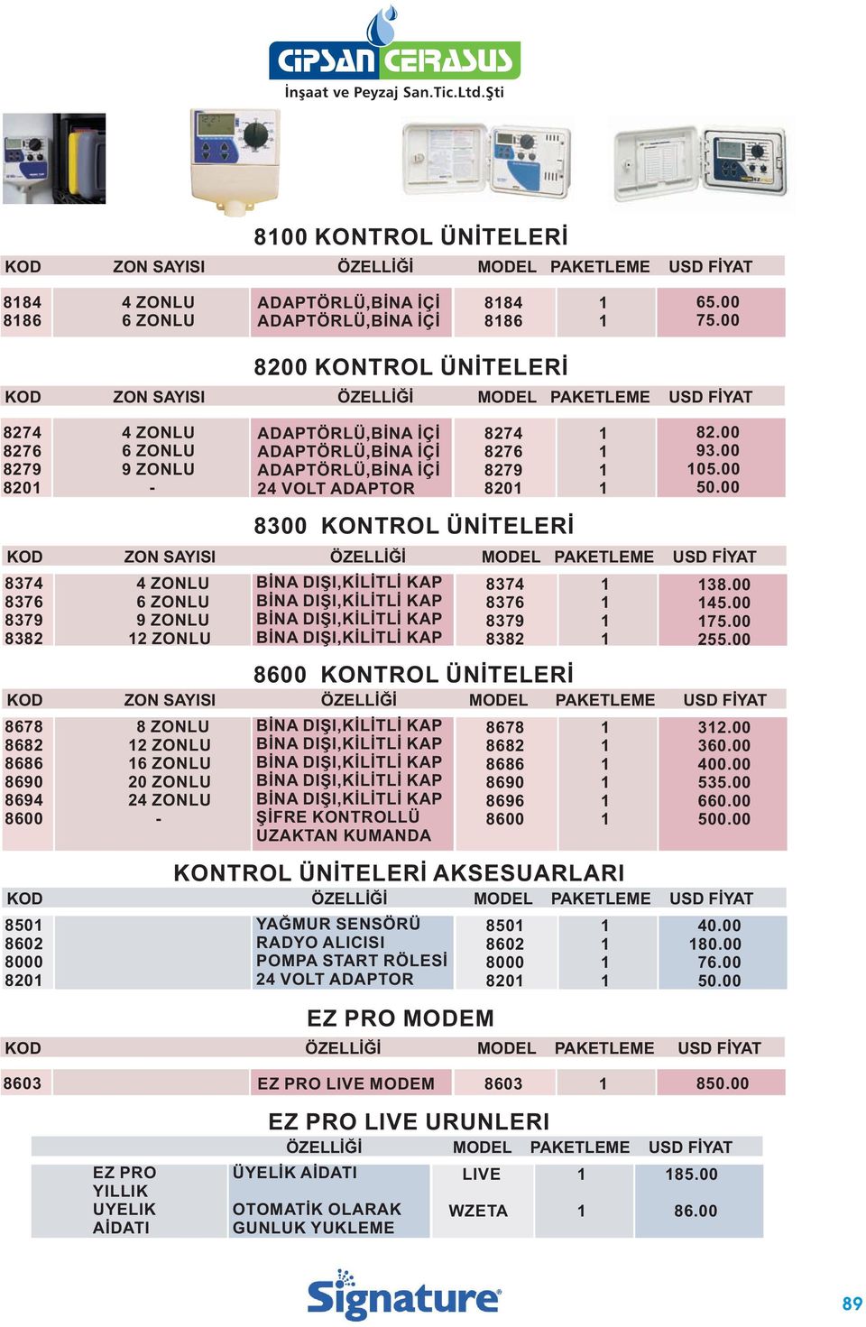 00 45.00 75.00 5.00 8600 KONTROL ÜNİTELERİ 8678 8682 8686 8690 8694 8600 8 ZONLU 2 ZONLU 6 ZONLU ZONLU 24 ZONLU ŞİFRE KONTROLLÜ UZAKTAN KUMANDA 8678 8682 8686 8690 8696 8600 32.00 360.00 400.00 535.