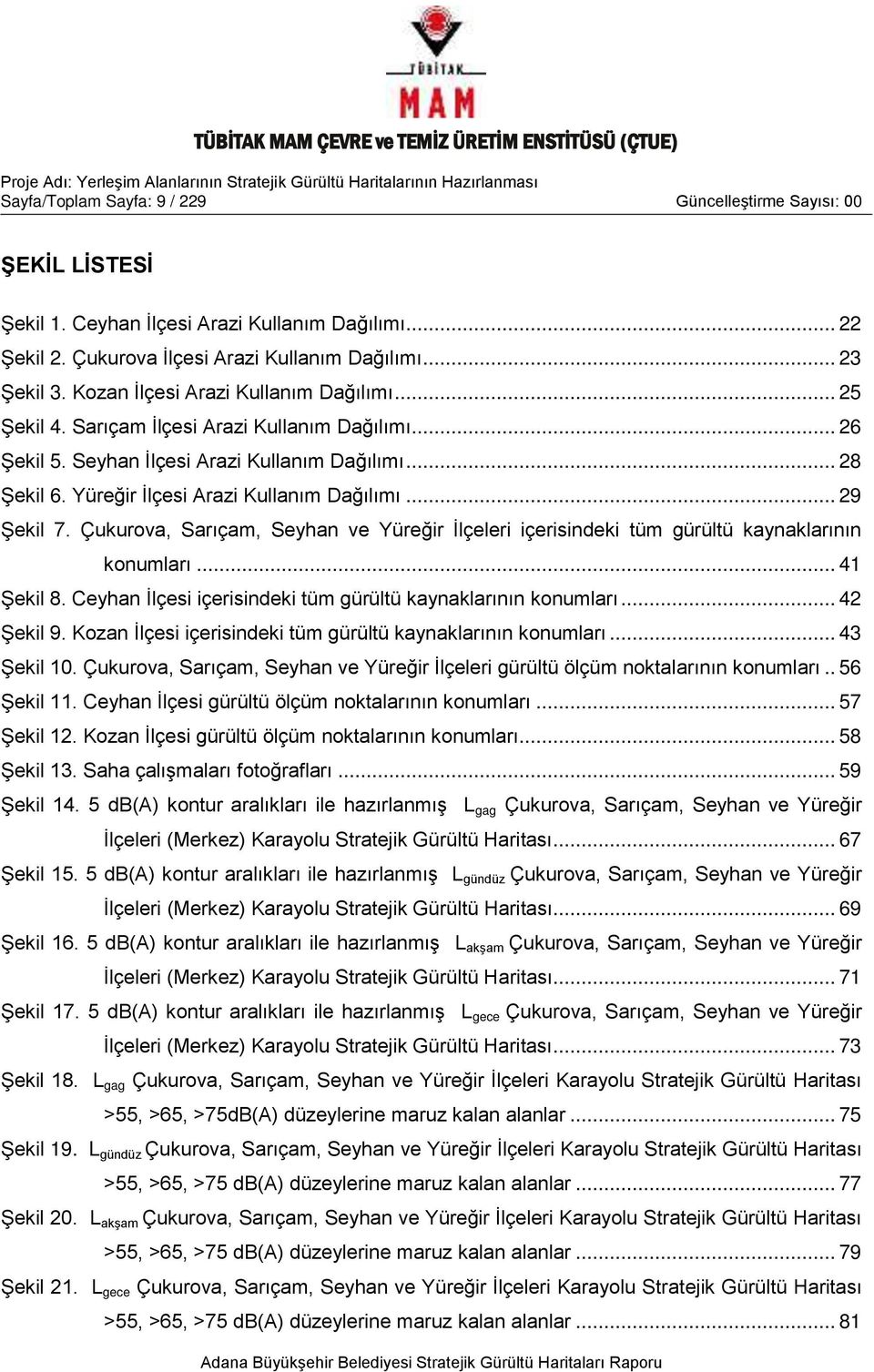 .. 29 Şekil 7. Çukurova, Sarıçam, Seyhan ve Yüreğir İlçeleri içerisindeki tüm gürültü kaynaklarının konumları... 41 Şekil 8. Ceyhan İlçesi içerisindeki tüm gürültü kaynaklarının konumları... 42 Şekil 9.