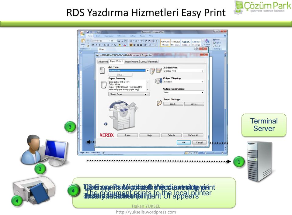 client running side to via print a drivers, Terminal locally The document