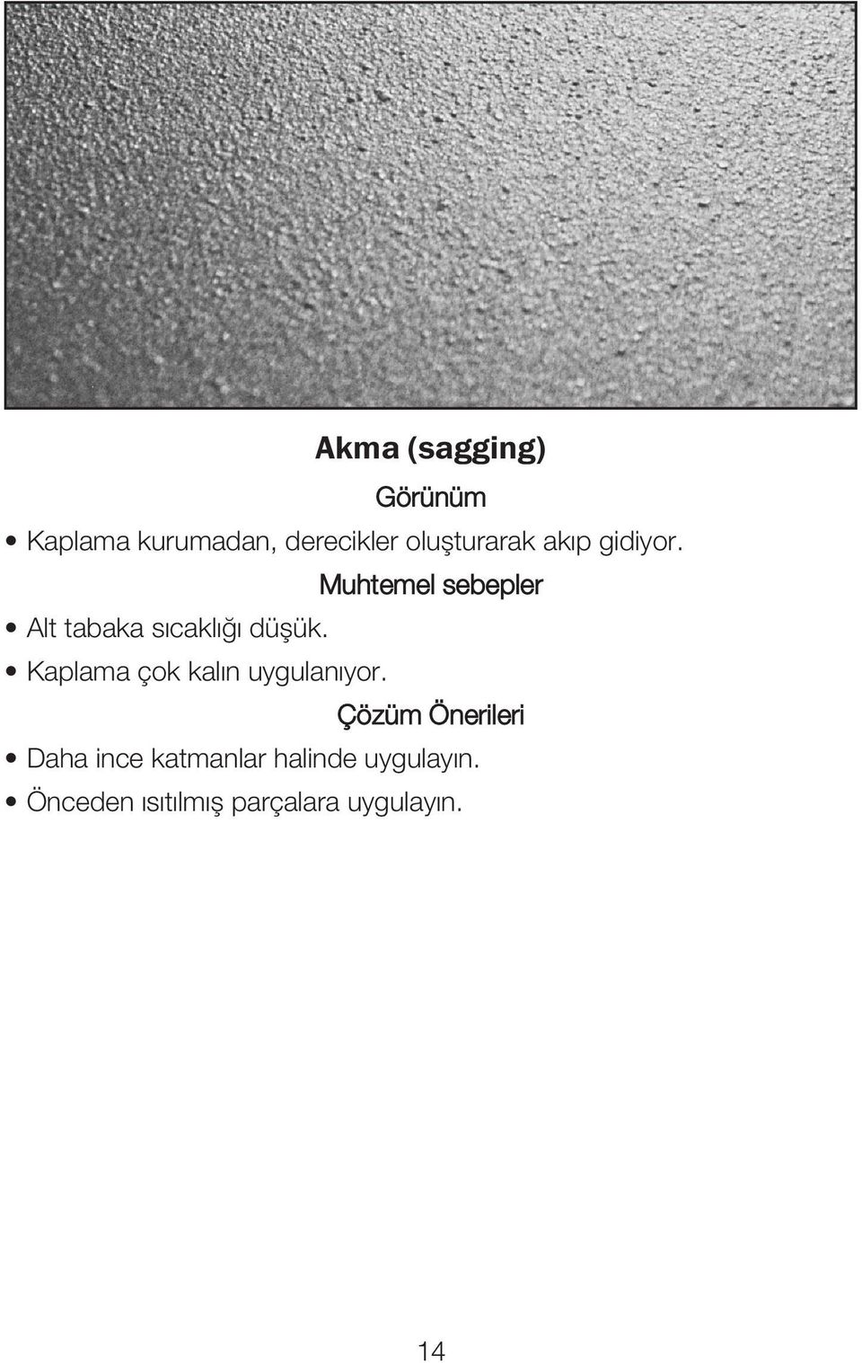 Alt tabaka yüzeyi çok pürüzlü. Alt tabaka sıcaklığı çok yüksek. Kaplamanın kap ömrü sona ermiş.