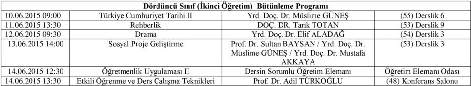 Doç. Dr. (53) Derslik 3 Müslime GÜNEŞ / Yrd. Doç. Dr. Mustafa AKKAYA 14.06.