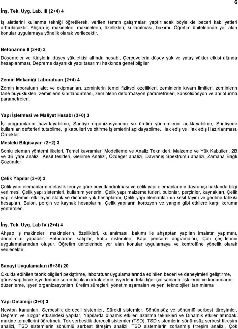 Betonarme II (3+0) 3 Döşemeler ve Kirişlerin düşey yük etkisi altında hesabı, Çerçevelerin düşey yük ve yatay yükler etkisi altında hesaplanması, Depreme dayanıklı yapı tasarımı hakkında genel