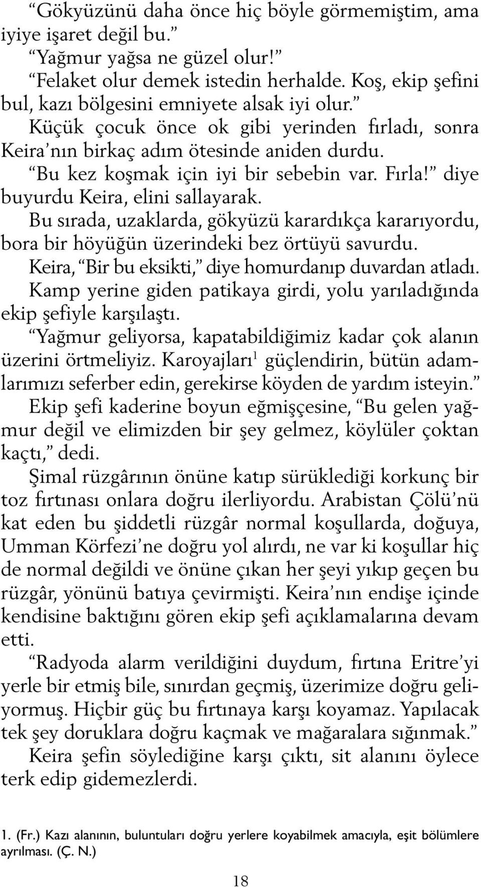 Bu sırada, uzaklarda, gökyüzü karardıkça kararıyordu, bora bir höyüğün üzerindeki bez örtüyü savurdu. Keira, Bir bu eksikti, diye homurdanıp duvardan atladı.