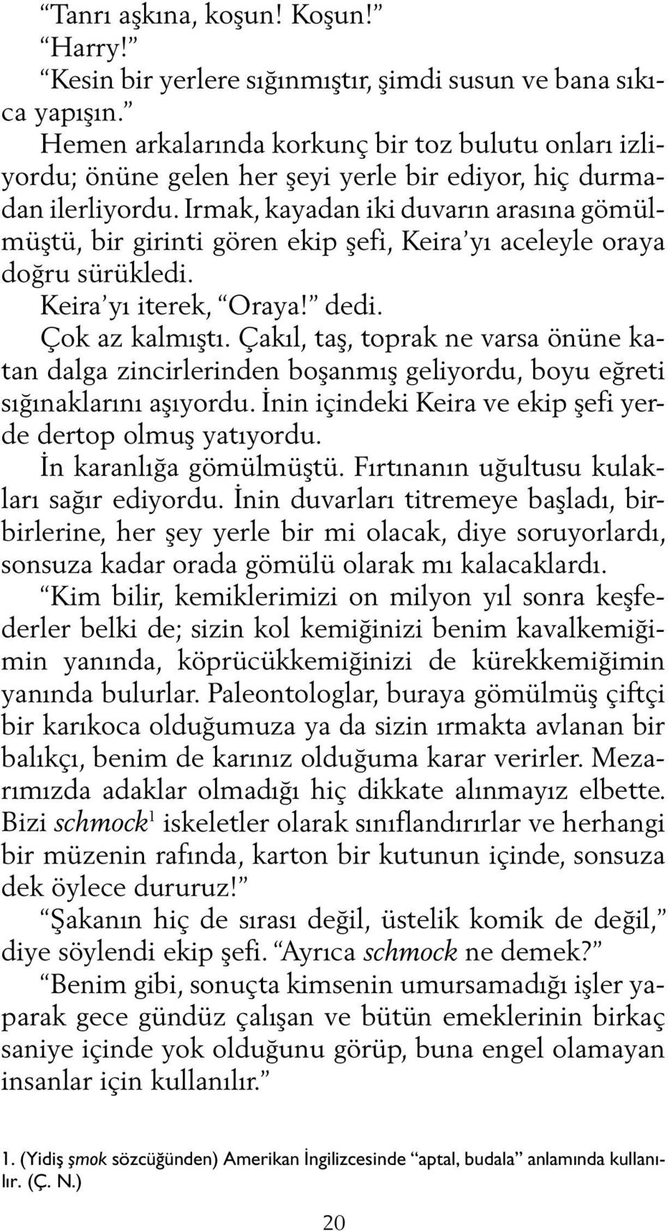 Irmak, kayadan iki duvarın arasına gömülmüştü, bir girinti gören ekip şefi, Keira yı aceleyle oraya doğru sürükledi. Keira yı iterek, Oraya! dedi. Çok az kalmıştı.