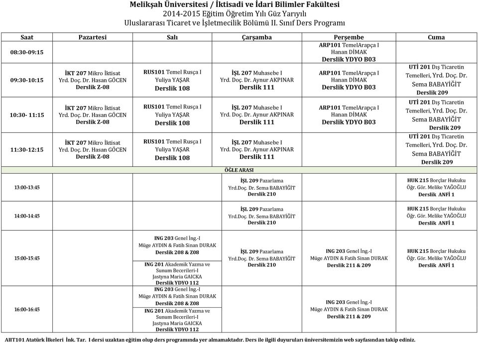 Sema Derslik 208 & Z08 ING 201 Akademik Yazma ve Sunum Becerileri-I Jastyna Maria GAICKA Derslik YDYO 112 Derslik 208 & Z08 ING 201 Akademik