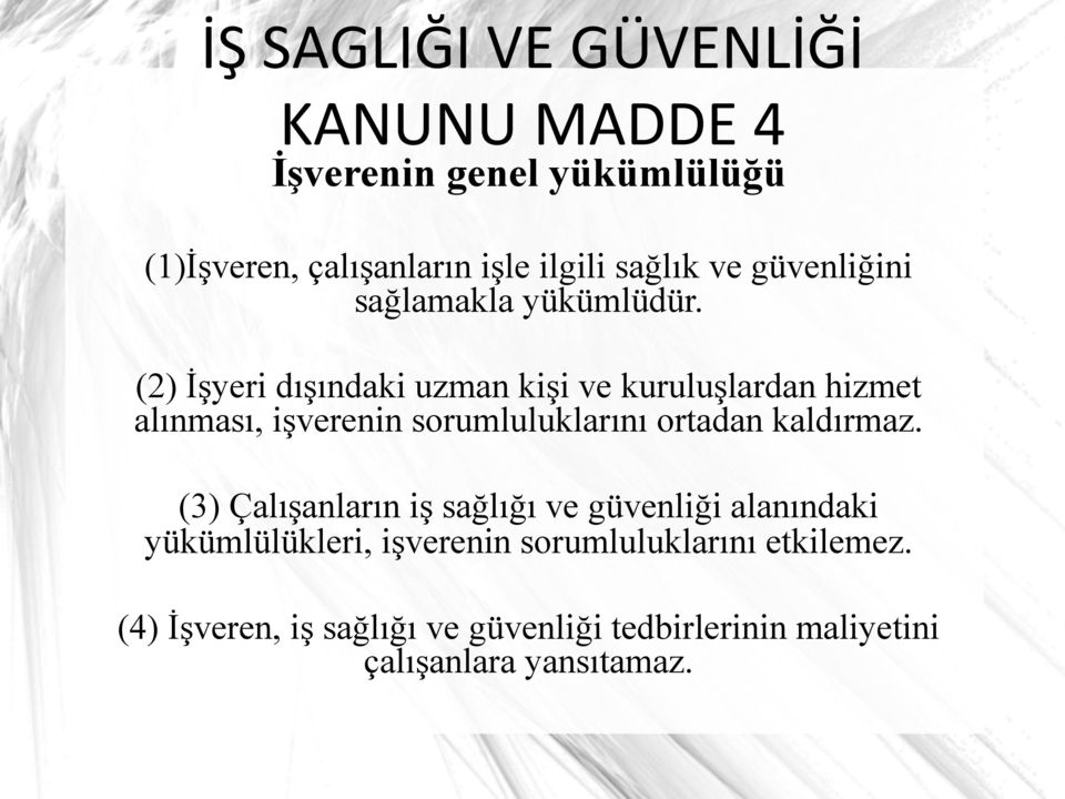 (2) İşyeri dışındaki uzman kişi ve kuruluşlardan hizmet alınması, işverenin sorumluluklarını ortadan kaldırmaz.