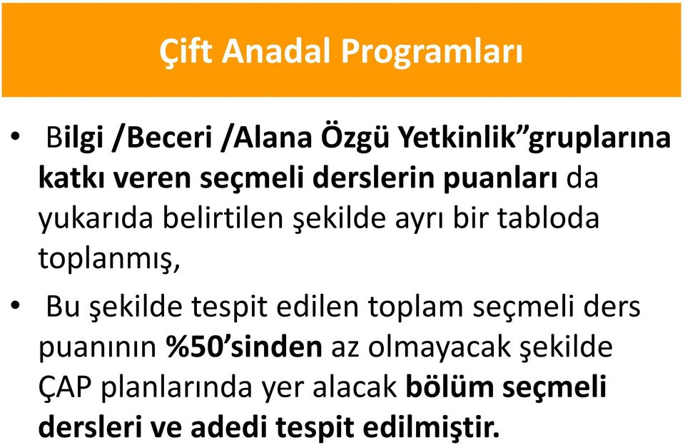 toplanmış, Bu şekilde tespit edilen toplam seçmeli ders puanının %50 sinden az